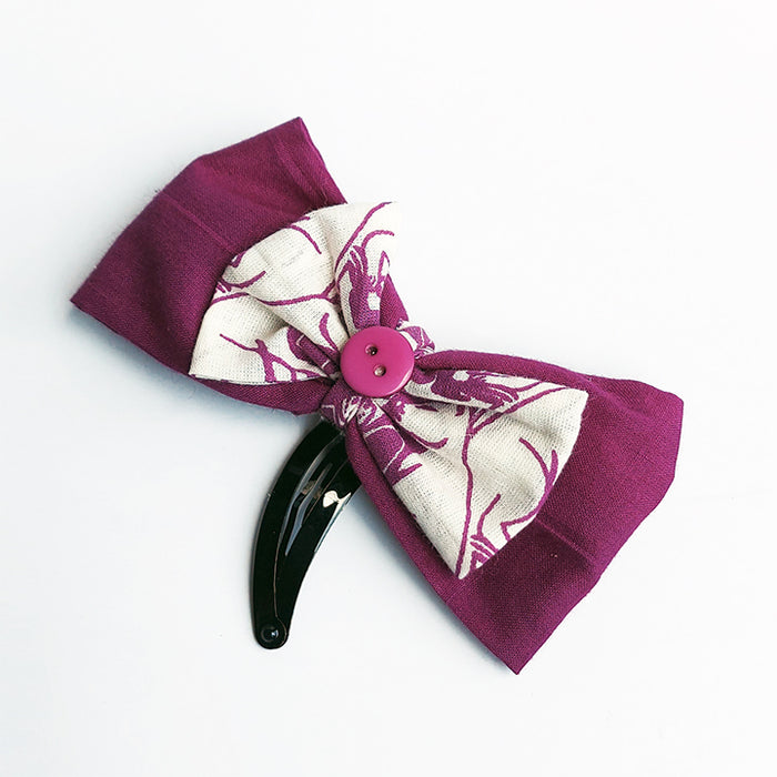 Fabric Double Bow Pin - Purple