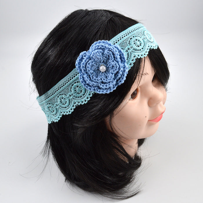 Crochet Baby Headband with cotton thread flower-8