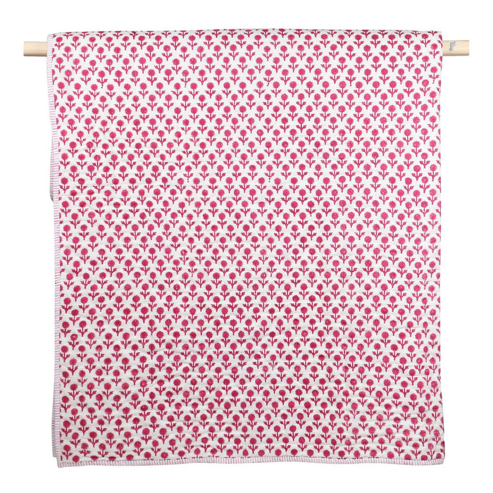 Flower Hand Block Printed Quilt-Pink