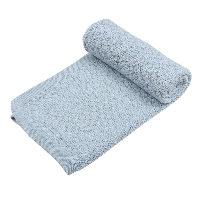 Knit Blanket-Light Blue Cable