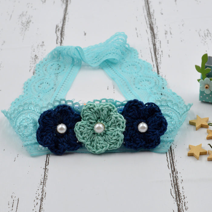 Crochet Baby Headband with cotton thread flower-9