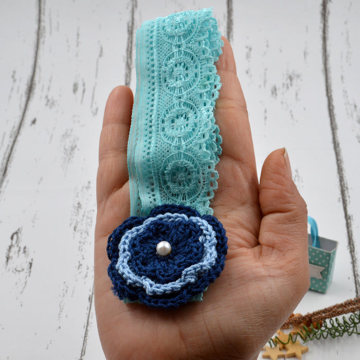 Crochet Baby Headband with cotton thread flower-10