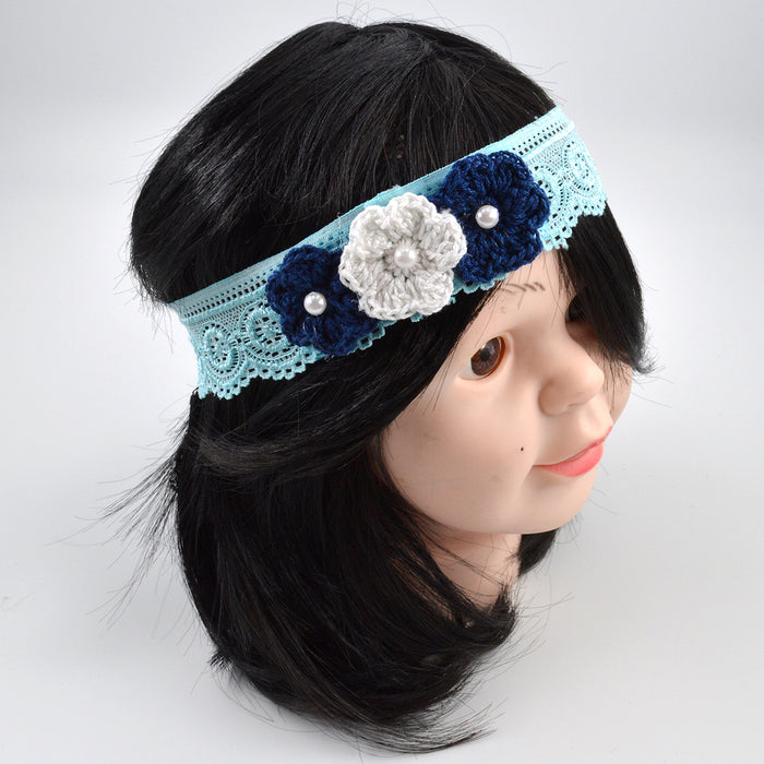 Crochet Baby Headband with cotton thread flower-11