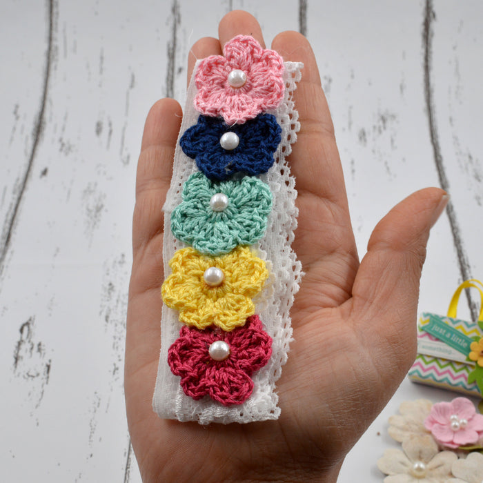 Crochet Baby Headband with cotton thread flower-12