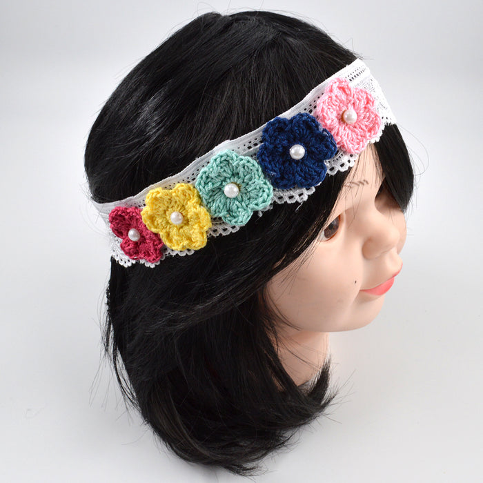 Crochet Baby Headband with cotton thread flower-12