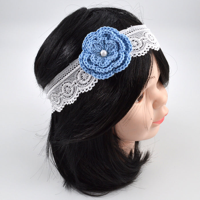Crochet Baby Headband with cotton thread flower-13