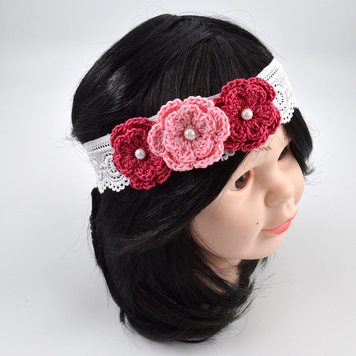 Crochet Baby Headband with cotton thread flower-14