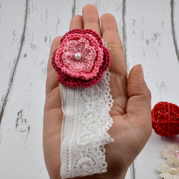 Crochet Baby Headband with cotton thread flower-15
