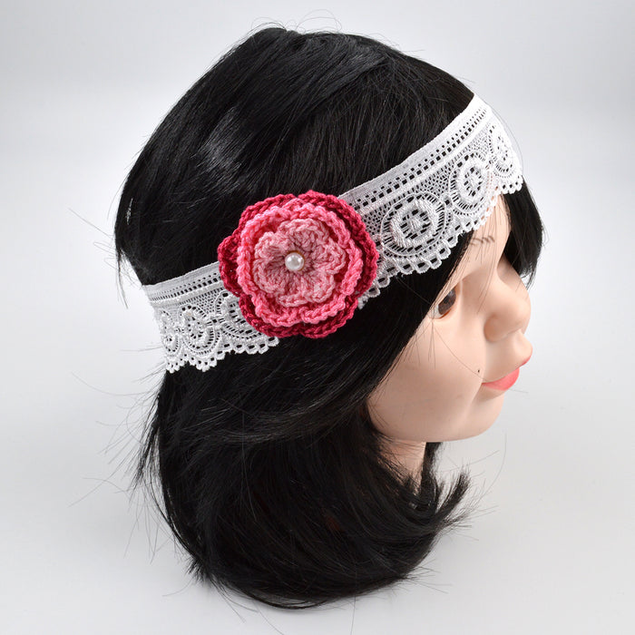Crochet Baby Headband with cotton thread flower-15