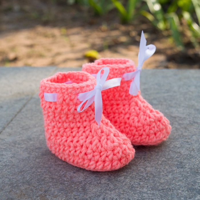 Crochet Baby Booties Woolen Booties-Peach-1