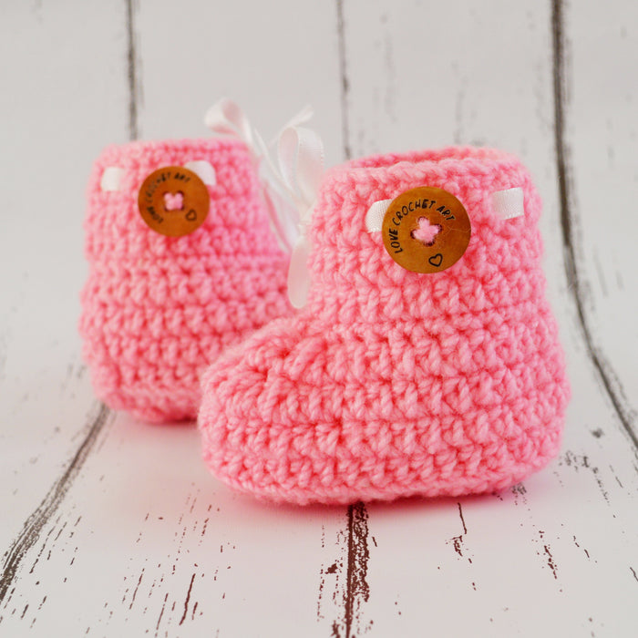 Crochet Baby Booties Woolen Booties-Baby Pink-1