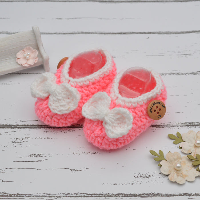 Crochet Baby Booties Woolen Booties-Pink-3