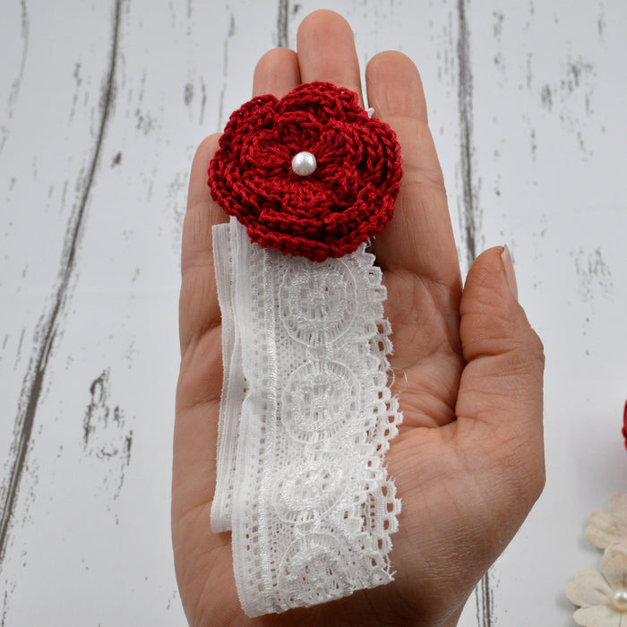 Crochet Baby Headband with cotton thread flower-16