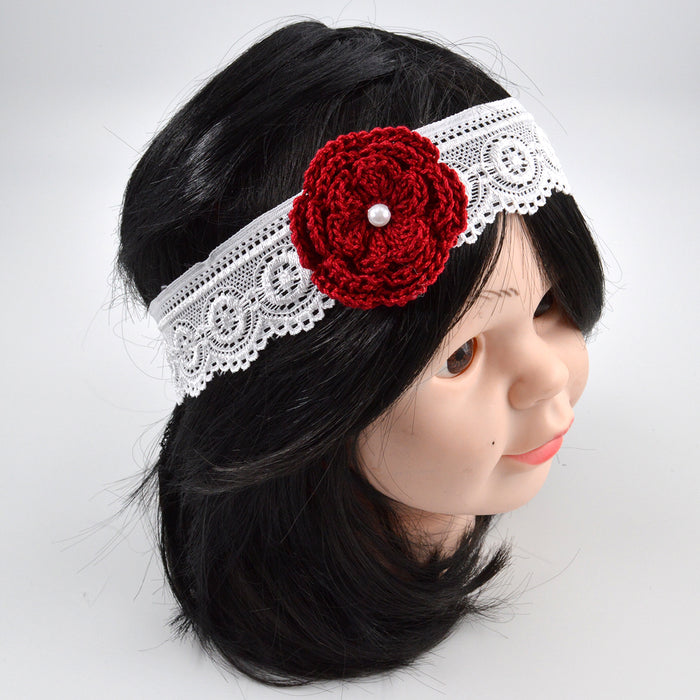 Crochet Baby Headband with cotton thread flower-16