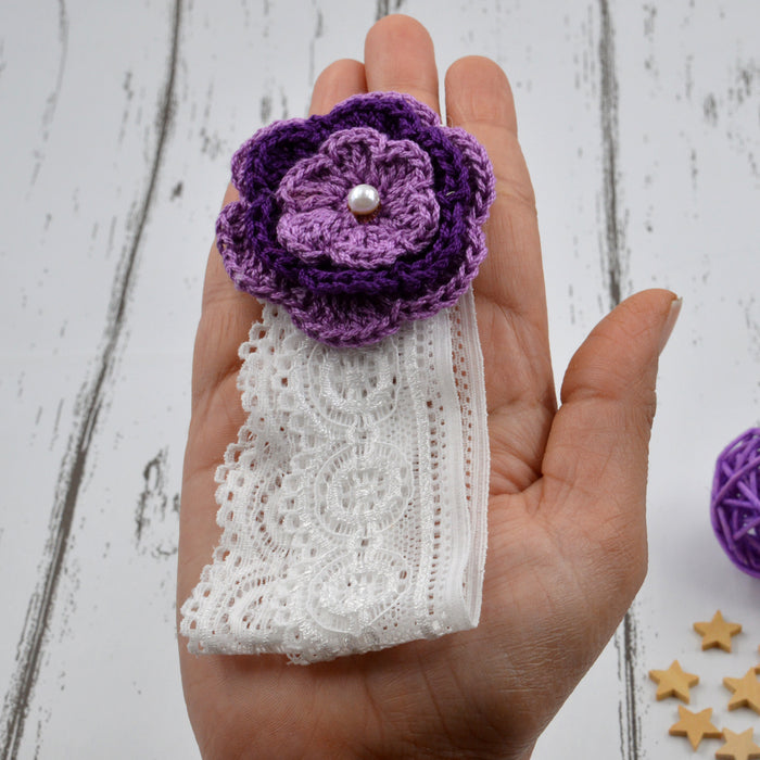 Crochet Baby Headband with cotton thread flower-17