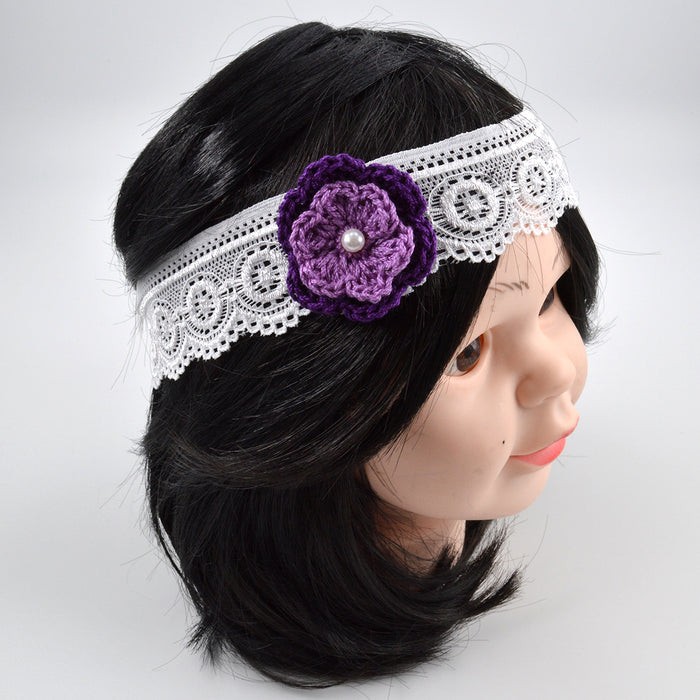 Crochet Baby Headband with cotton thread flower-17