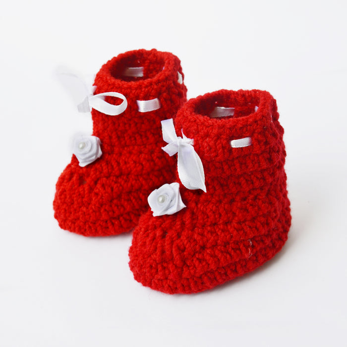 Crochet Baby Booties Woolen Booties-Red-2