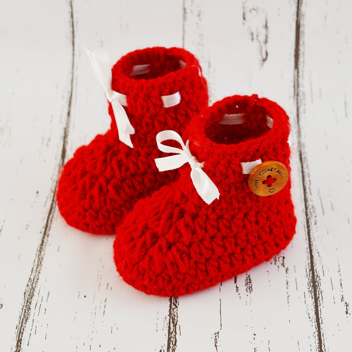 Crochet Baby Booties Woolen Booties-Red-1
