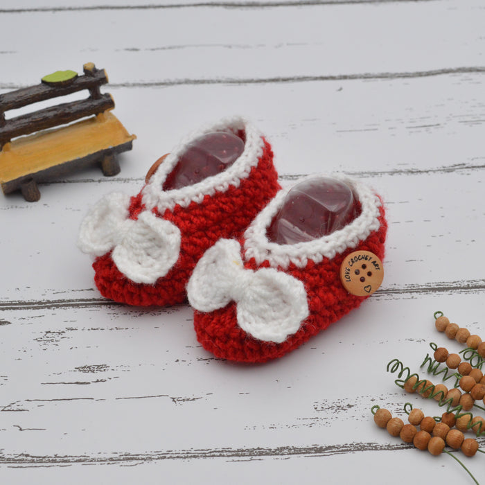 Crochet Baby Booties Woolen Booties-Red-7