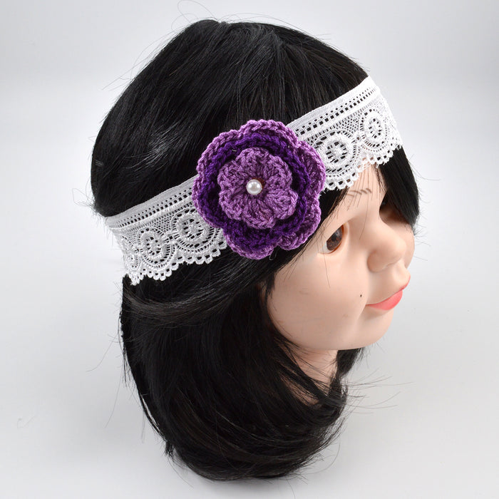 Crochet Baby Headband with cotton thread flower-19