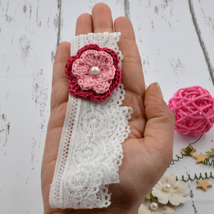 Crochet Baby Headband with cotton thread flower-21