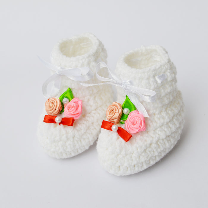 Crochet Baby Booties Woolen Booties-White-11