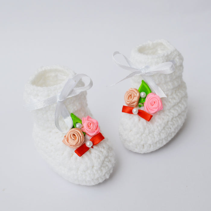 Crochet Baby Booties Woolen Booties-White-11