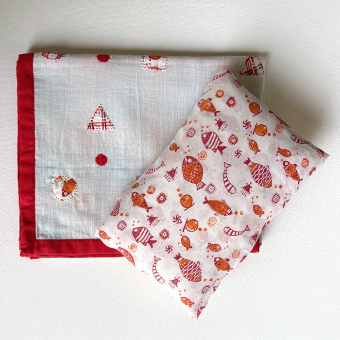 Organic Gift Set - Blanket + Kapok Pillow - Koi