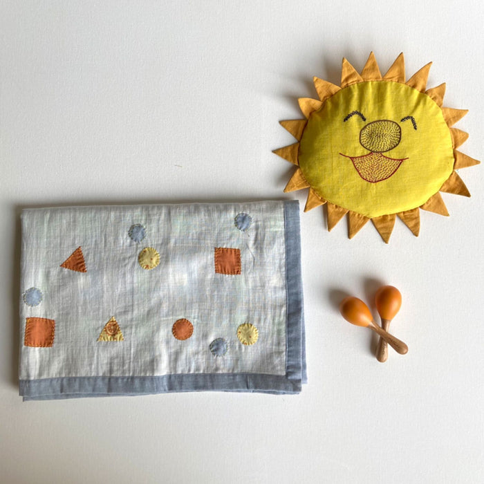 Organic Gift Set - Blanket + Mustard Seed Pillow + Maracas - Dhruvtara