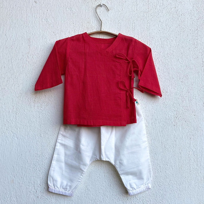 Unisex Organic Red Angrakha  +  White Pants