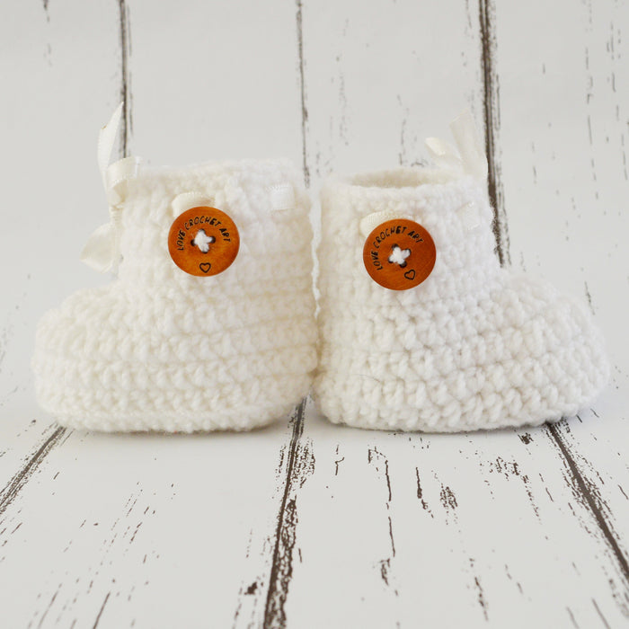 Crochet Baby Booties Woolen Booties-White-1